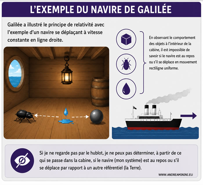exp&eacute;rience de pens&eacute;e du navire imagin&eacute;e par Galil&eacute;e