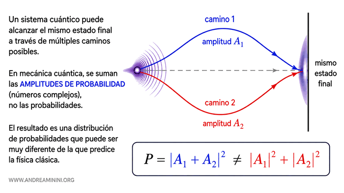 amplitudes de probabilidad y t&eacute;rmino de interferencia