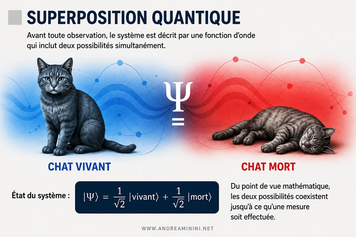 Superposition quantique des états vivant et mort du chat