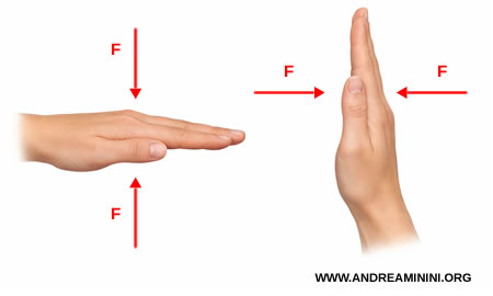 Sch&eacute;ma expliquant la compensation des forces dues &agrave; la pression atmosph&eacute;rique sur une main