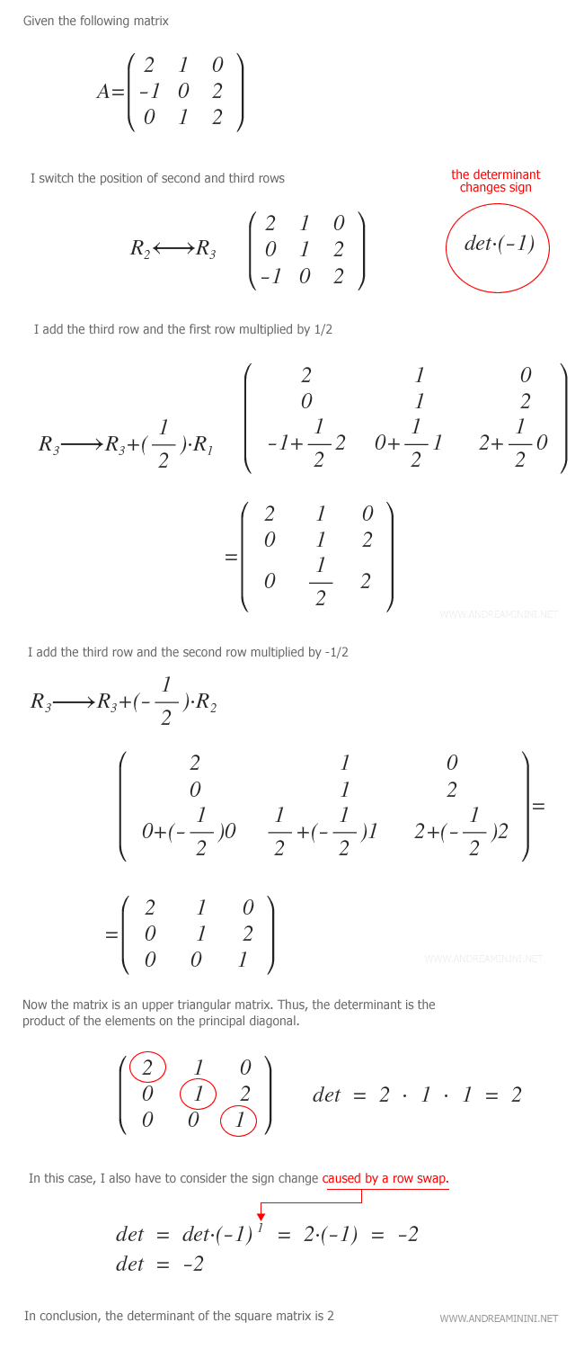 ejemplo del cálculo del determinante mediante el método de Gauss
