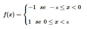 $$ f(x) = \begin{cases} -1 \:\:\:si\:\: -&pi; \le x<0 \\ \\ 1 \:\:\:si\:\: 0 \le x<&pi; \end{cases} $$