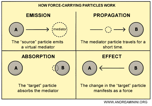 illustration of how force carriers mediate interactions