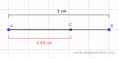 la proporción áurea en un segmento de 5 cm