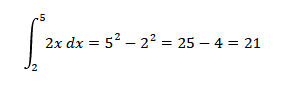 ejemplo de integral definida de f de x igual a 2x en el intervalo de 2 a 5