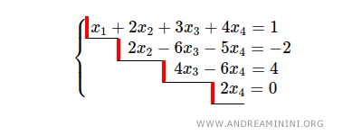 Système à quatre inconnues en forme échelonnée