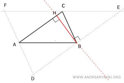 la altura BH coincide con el eje del lado DE