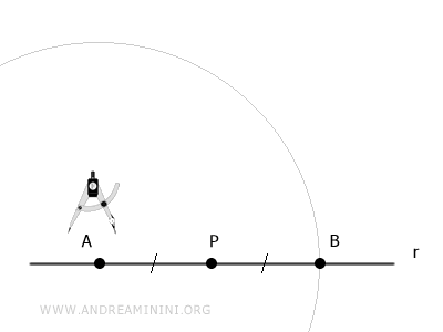 trazar un arco con centro en A y radio AB