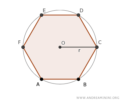 un hexágono regular y su circunferencia circunscrita