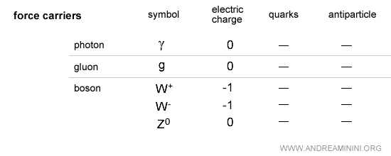list of fundamental force carriers