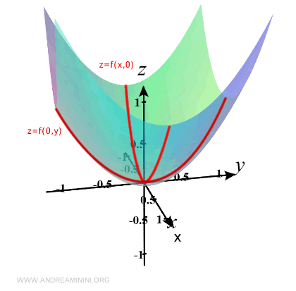 sección de la superficie cuando x = 0